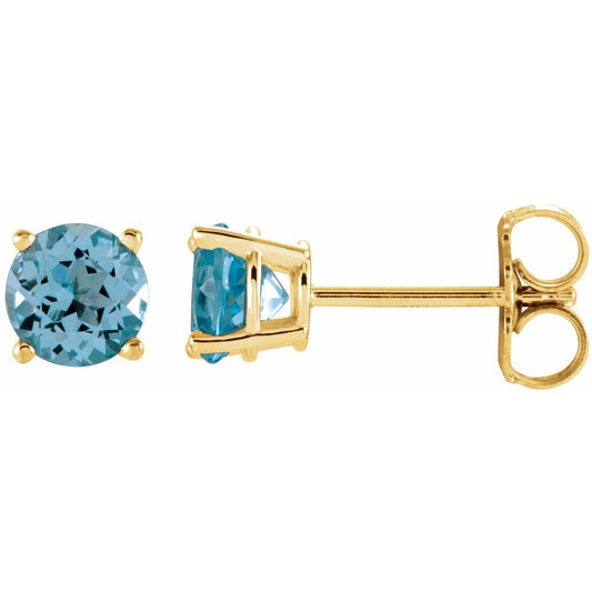 Genuine 14k Yellow Gold 5 mm Natural Sky Blue Topaz Stud Earrings