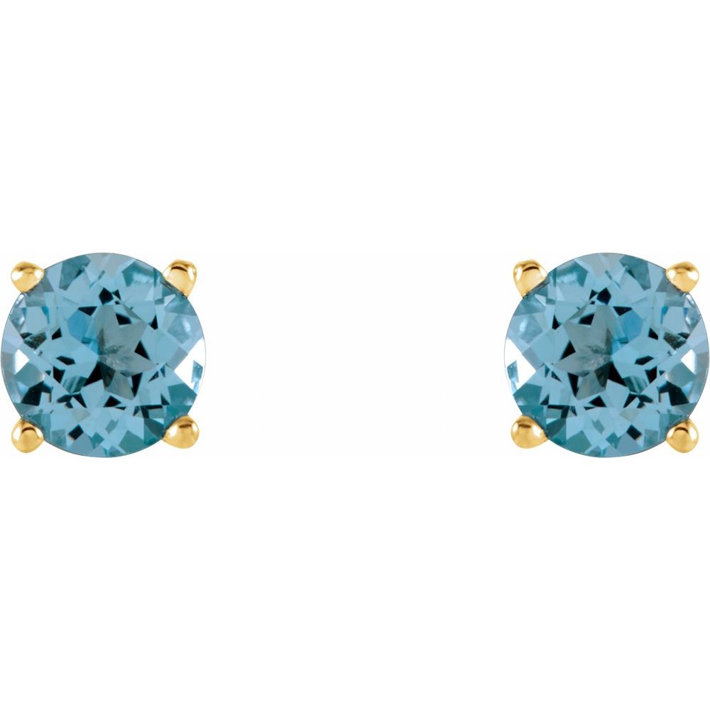 Genuine 14k Yellow Gold 5 mm Natural Sky Blue Topaz Stud Earrings