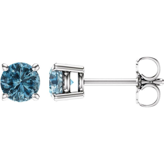 Genuine 14k White Gold 5 mm Natural Sky Blue Topaz Stud Earrings
