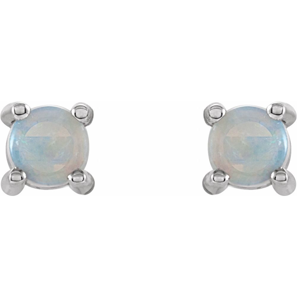 Genuine 14k White Gold 4 mm Natural White Opal Earrings