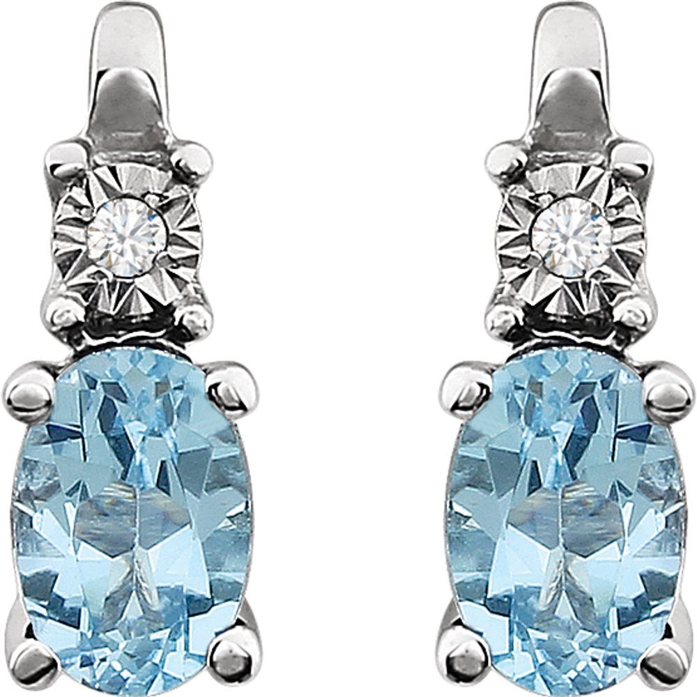 Genuine 14k White Gold Natural Sky Blue Topaz & .02 CTW Natural Diamond Earrings