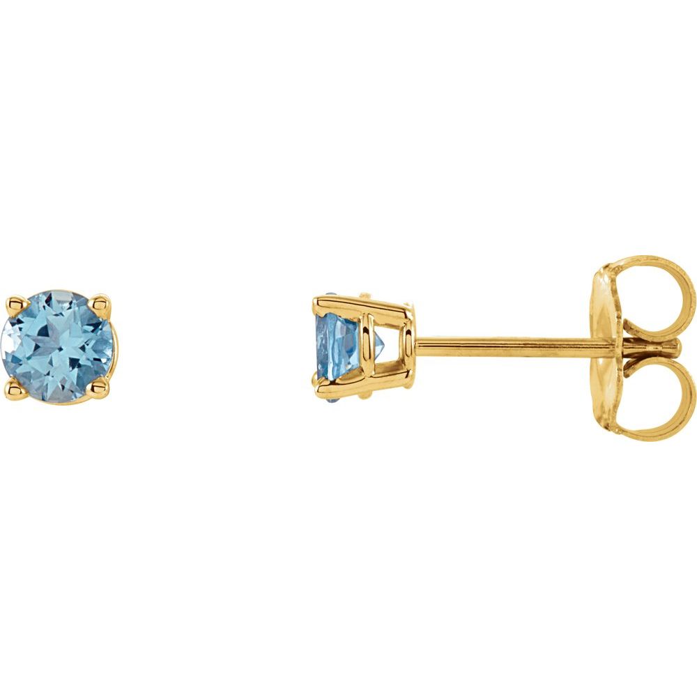 Genuine 14k Yellow Gold 4 mm Natural Aquamarine Stud Earrings