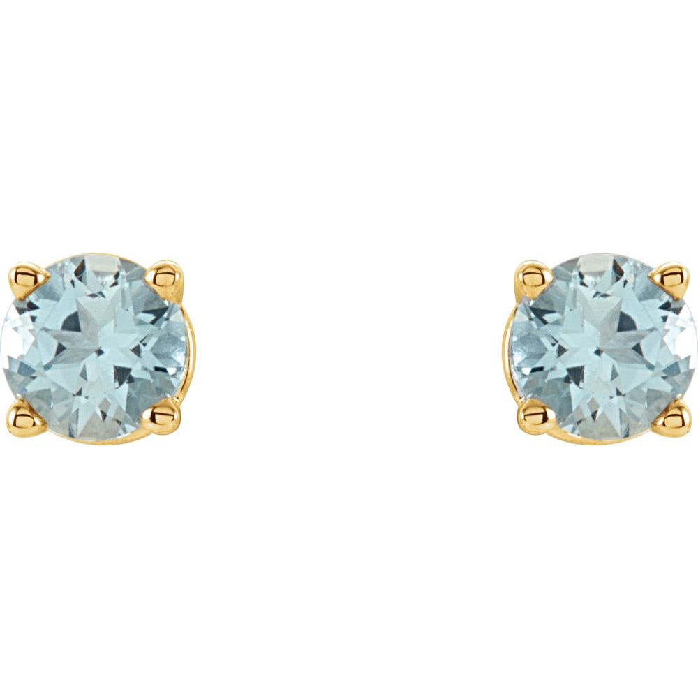 Genuine 14k Yellow Gold 4 mm Natural Aquamarine Stud Earrings