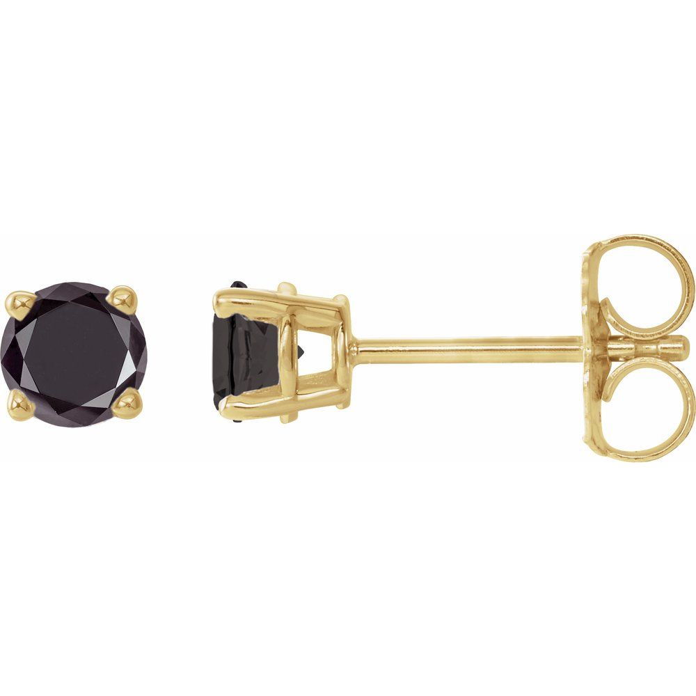 Genuine 14k Yellow Gold 1/2 CTW Natural Black Diamond Stud Earrings