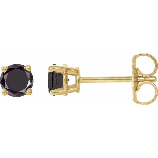 Genuine 14k Yellow Gold 1/2 CTW Natural Black Diamond Stud Earrings
