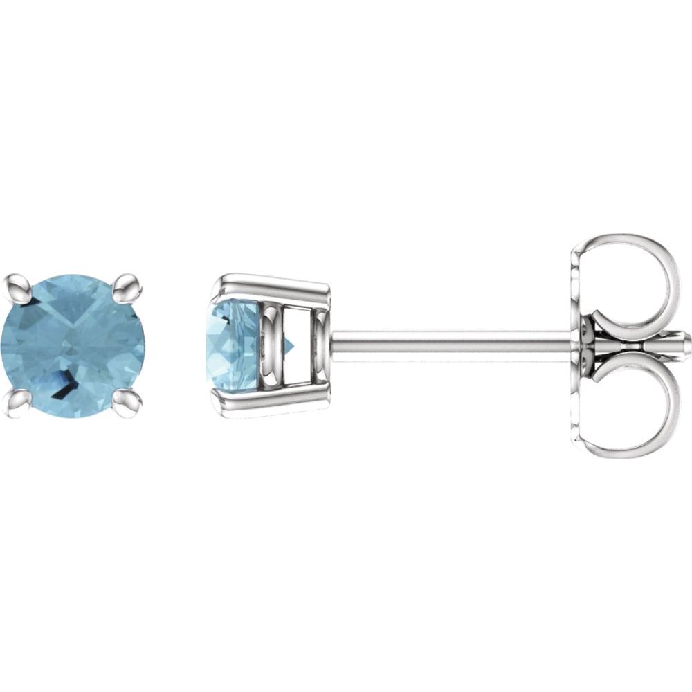 Genuine 14k White Gold 4 mm Natural Aquamarine Stud Earrings