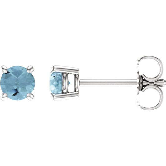 Genuine 14k White Gold 4 mm Natural Aquamarine Stud Earrings