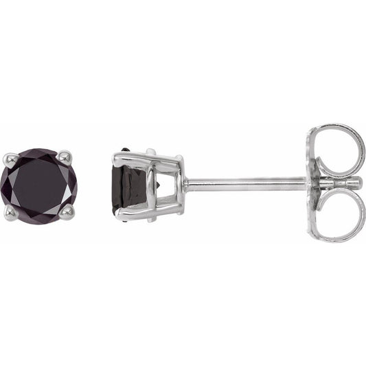 Genuine 14k White Gold 1/2 CTW Natural Black Diamond Stud Earrings