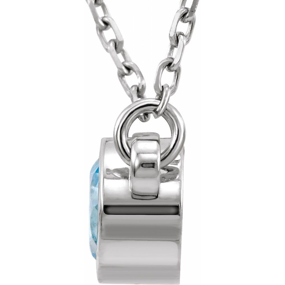 Genuine 14k White Gold 4 mm Round Natural Blue Zircon Solitaire 16" Necklace