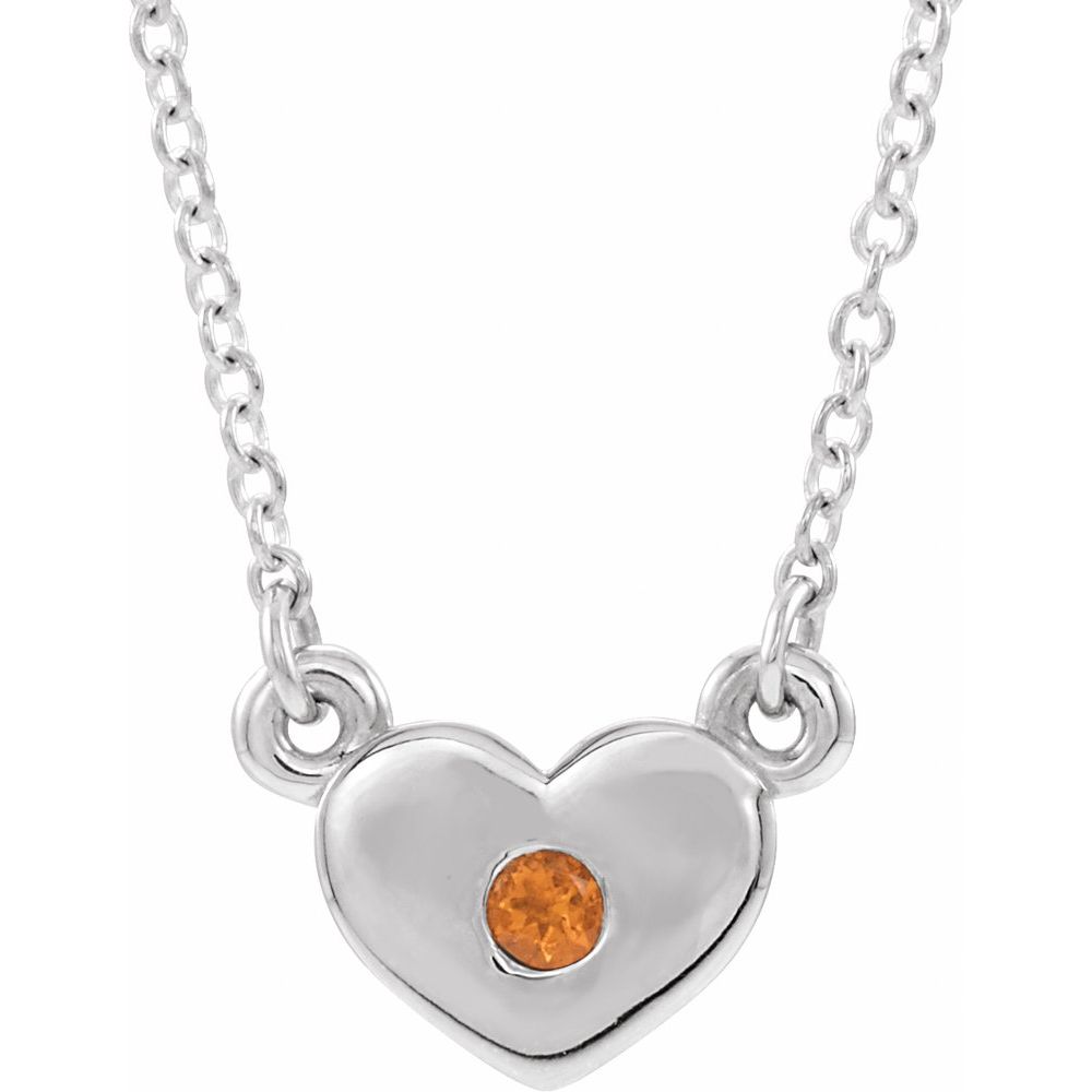 Genuine 14k White Gold Natural Citrine Heart 16" Necklace