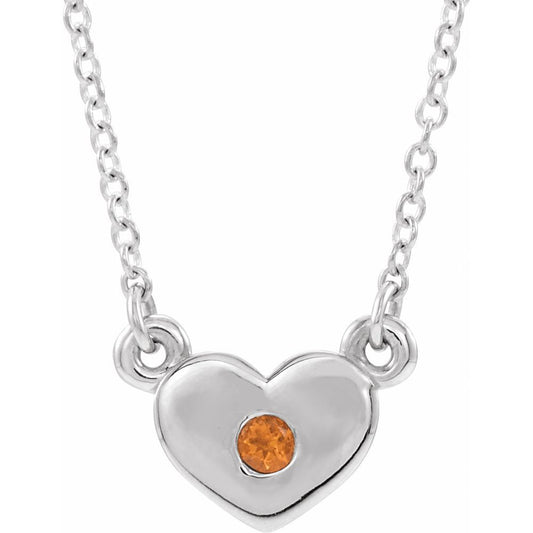 Genuine 14k White Gold Natural Citrine Heart 16" Necklace