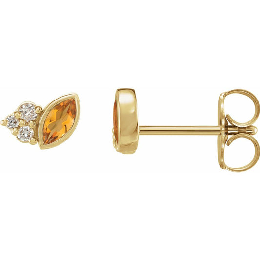 Genuine 14k Yellow Gold Natural Citrine & .05 CTW Natural Diamond Earrings