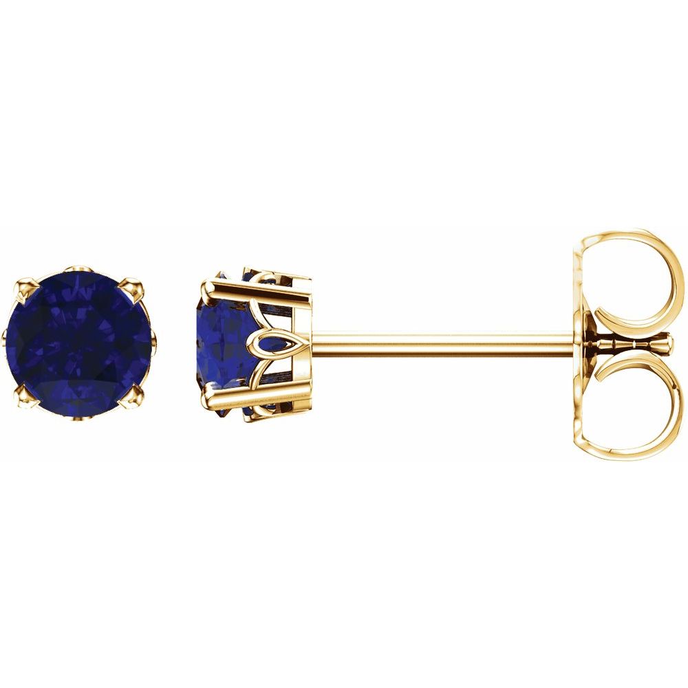 Genuine 14k Yellow Gold Lab-Grown Sapphire 4-Prong Scroll Setting Stud Earrings