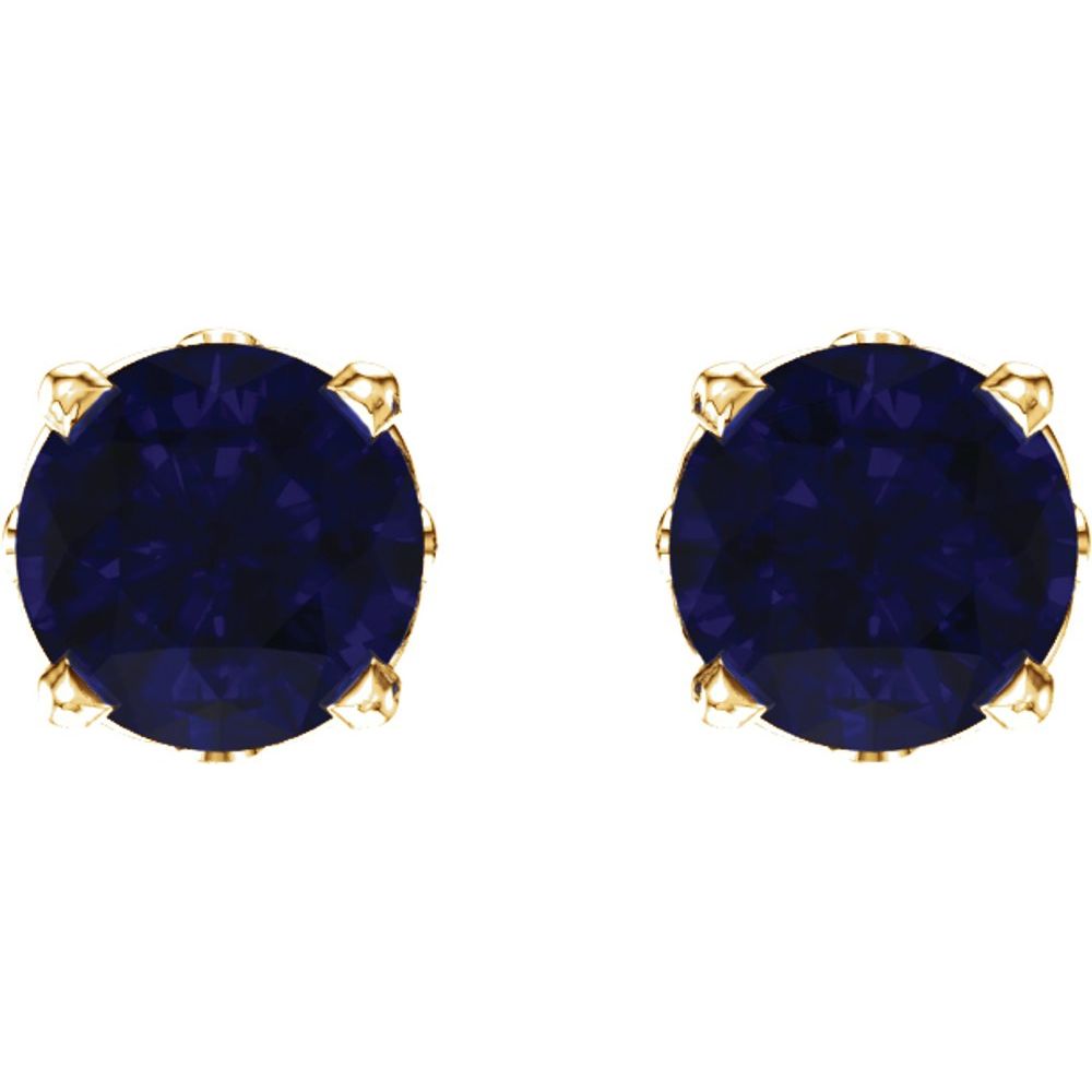 Genuine 14k Yellow Gold Lab-Grown Sapphire 4-Prong Scroll Setting Stud Earrings