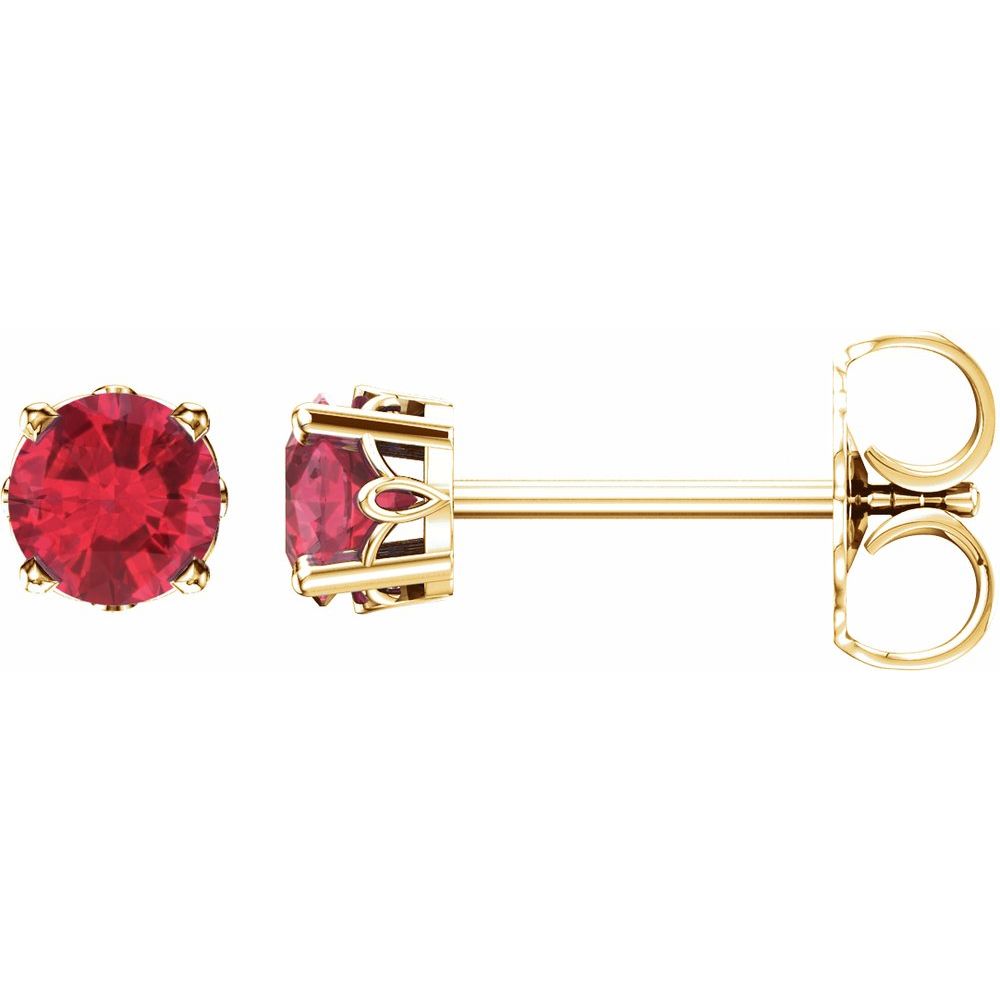 Genuine 14k Yellow Gold Lab-Grown Ruby 4-Prong Scroll Setting Stud Earrings