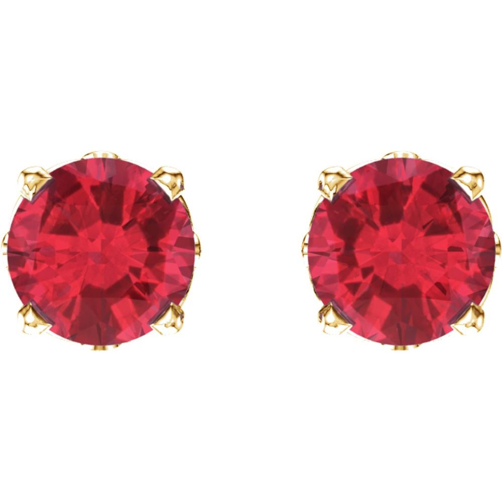 Genuine 14k Yellow Gold Lab-Grown Ruby 4-Prong Scroll Setting Stud Earrings