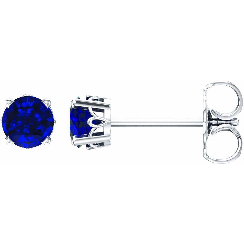 Genuine 14k White Gold Lab-Grown Sapphire 4-Prong Scroll Setting Stud Earrings