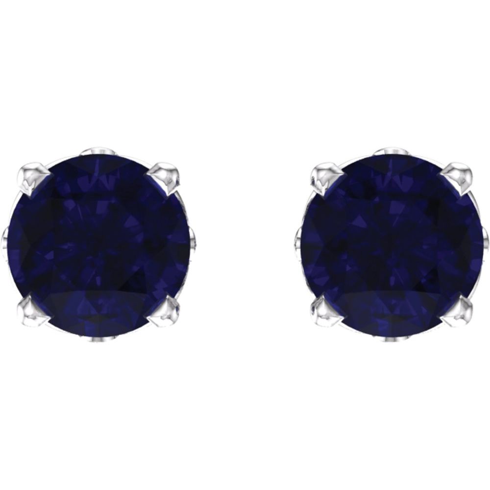 Genuine 14k White Gold Lab-Grown Sapphire 4-Prong Scroll Setting Stud Earrings