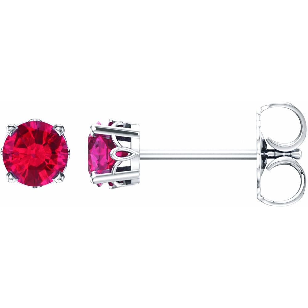 Genuine 14k White Gold Lab-Grown Ruby 4-Prong Scroll Setting Stud Earrings