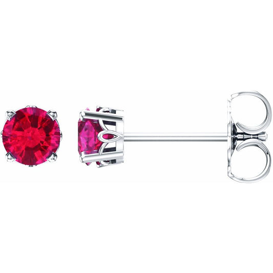 Genuine 14k White Gold Lab-Grown Ruby 4-Prong Scroll Setting Stud Earrings
