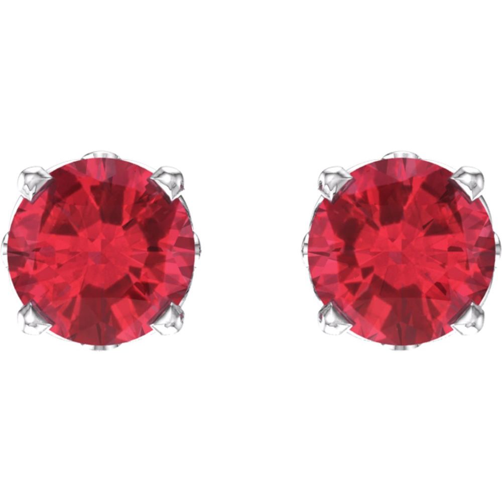 Genuine 14k White Gold Lab-Grown Ruby 4-Prong Scroll Setting Stud Earrings