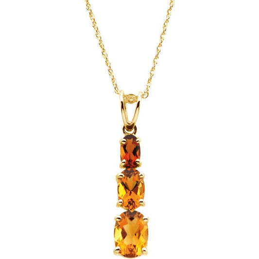 Genuine 14k Yellow Gold Natural Citrine 18" Necklace