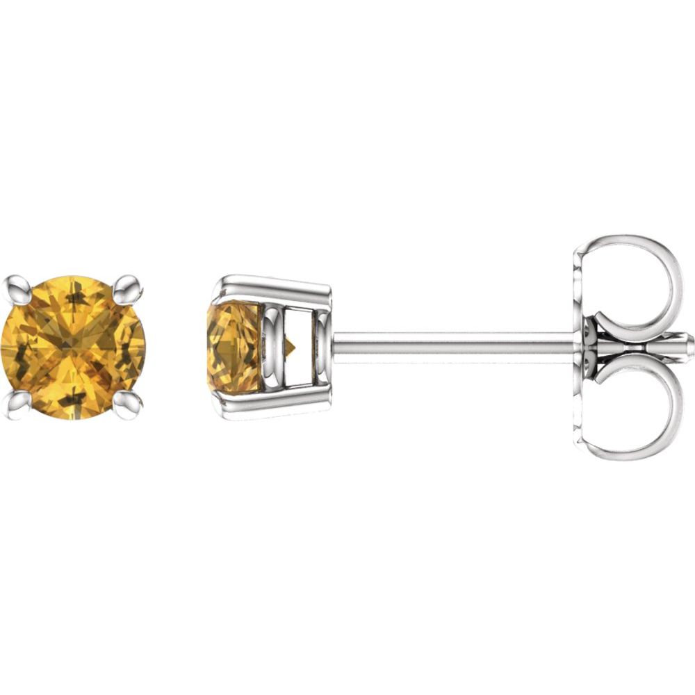 Genuine 14k White Gold 4 mm Natural Yellow Sapphire Stud Earrings