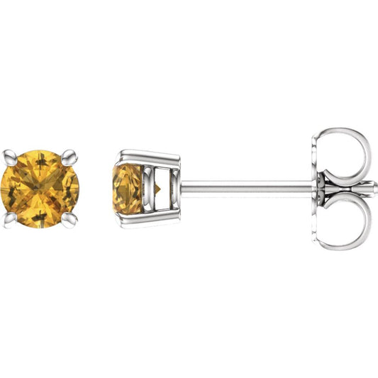 Genuine 14k White Gold 4 mm Natural Yellow Sapphire Stud Earrings