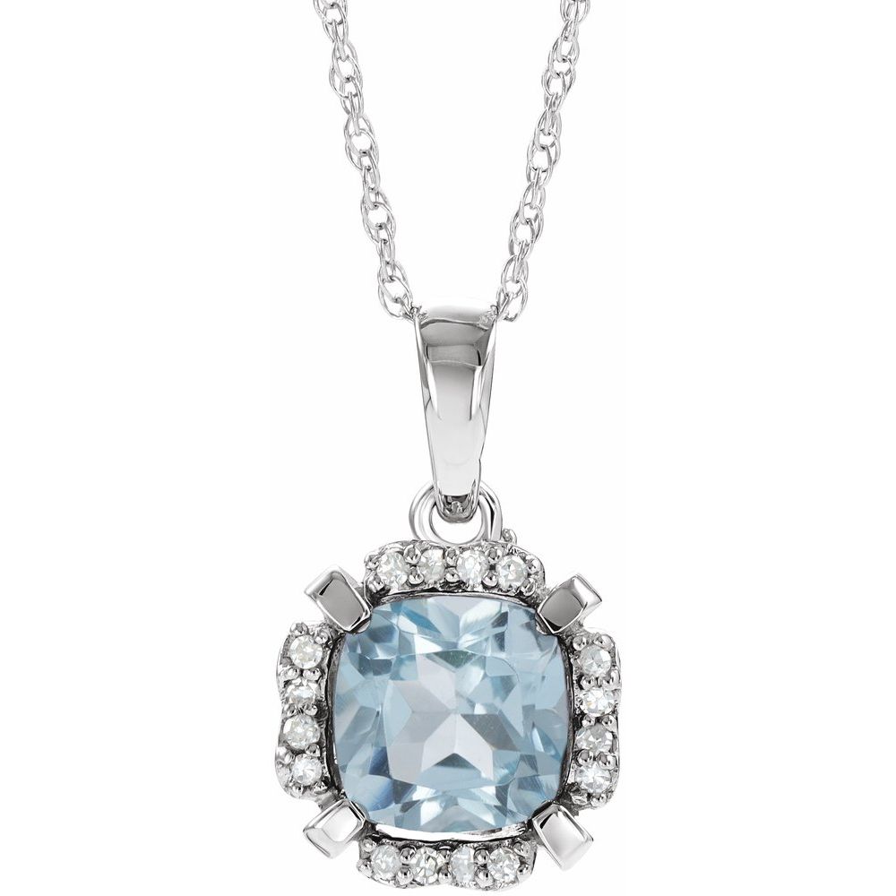 Genuine 14k White Gold Natural Sky Blue Topaz & .04 CTW Natural Diamond 18" Necklace