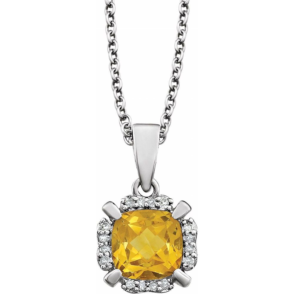 Genuine 14k White Gold Natural Citrine & .04 CTW Natural Diamond 18" Necklace