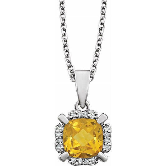 Genuine 14k White Gold Natural Citrine & .04 CTW Natural Diamond 18" Necklace