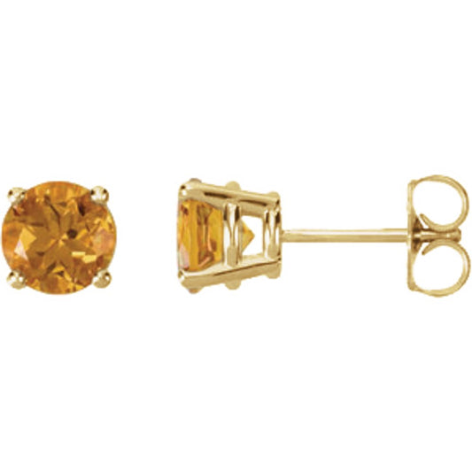 Genuine 14k Yellow Gold 6 mm Natural Citrine Earrings