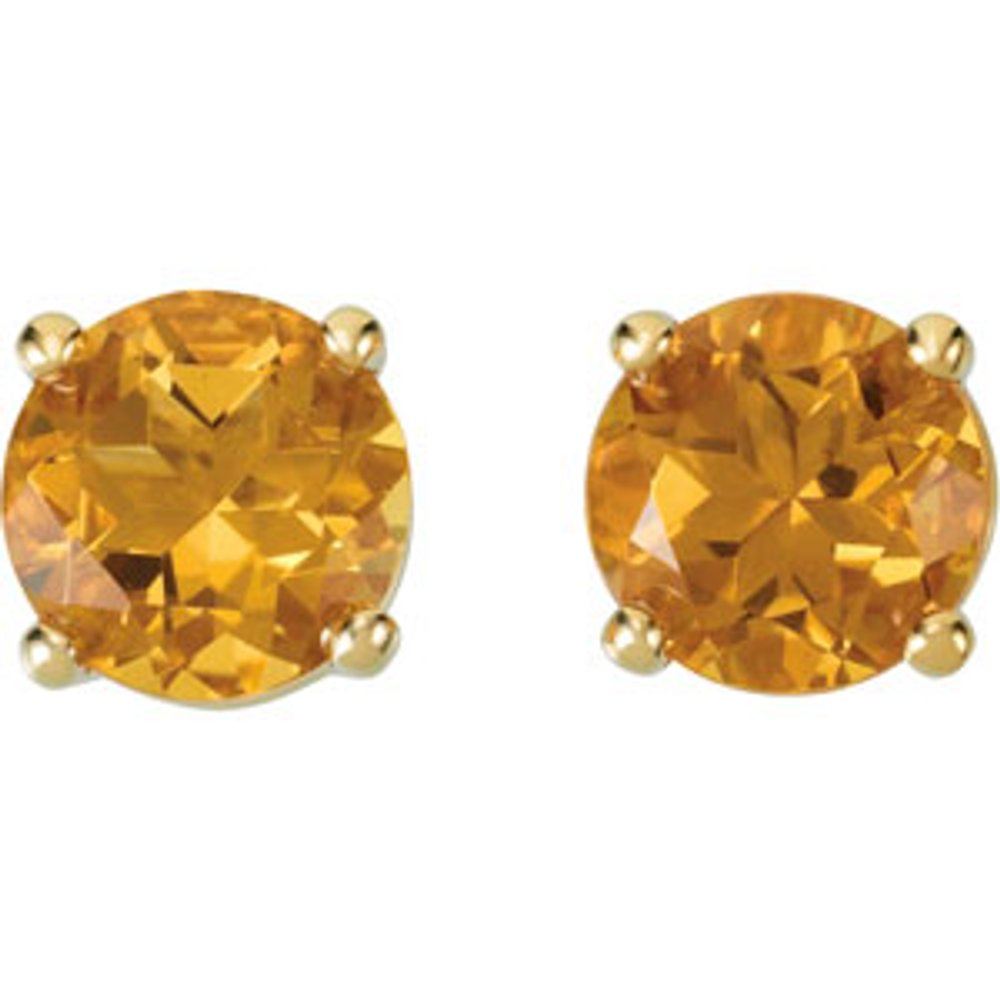 Genuine 14k Yellow Gold 6 mm Natural Citrine Earrings
