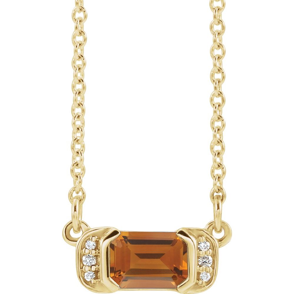 Genuine 14k Yellow Gold Natural Citrine & .02 CTW Natural Diamond Bar 16" Necklace