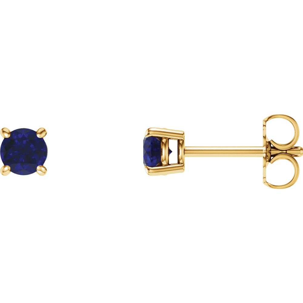 Genuine 14k Yellow Gold 4 mm Lab-Grown Blue Sapphire Stud Earrings