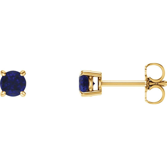 Genuine 14k Yellow Gold 4 mm Lab-Grown Blue Sapphire Stud Earrings