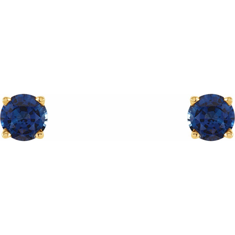 Genuine 14k Yellow Gold 4 mm Lab-Grown Blue Sapphire Stud Earrings