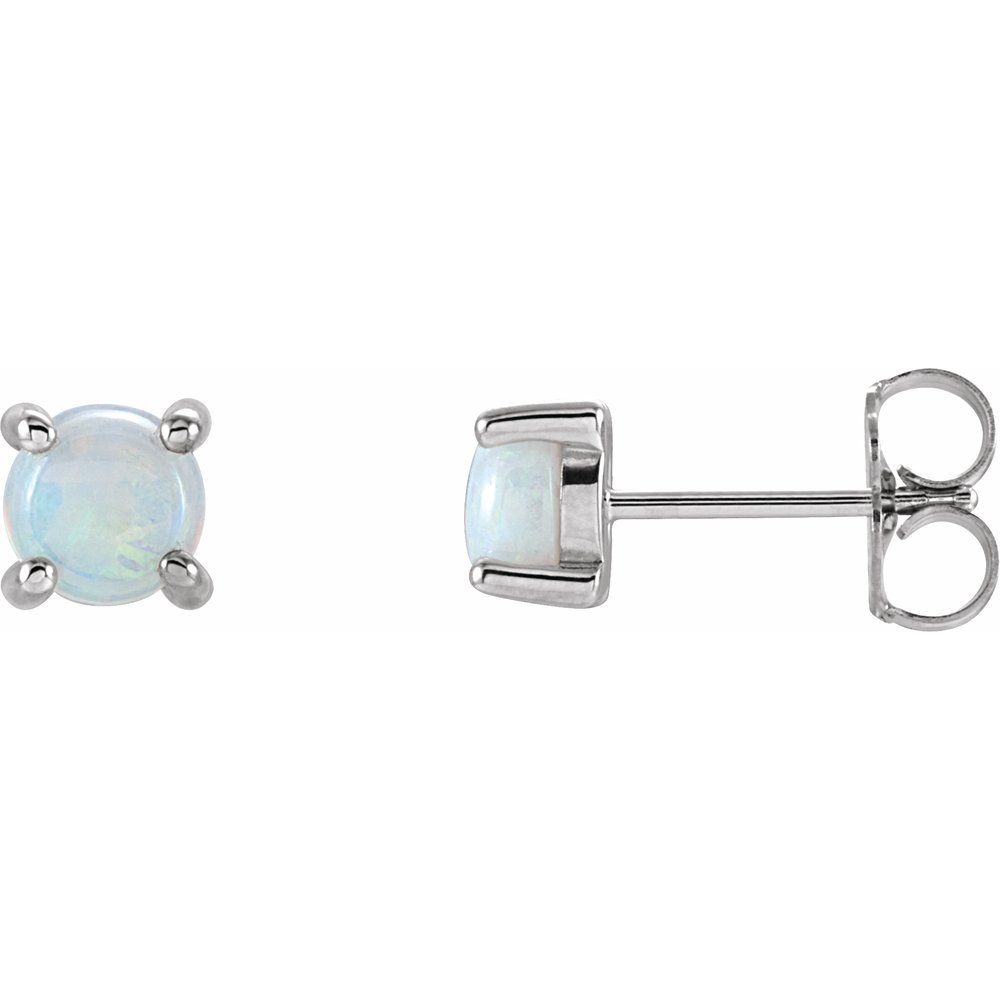 Genuine 14k White Gold 5 mm Natural White Opal Earrings