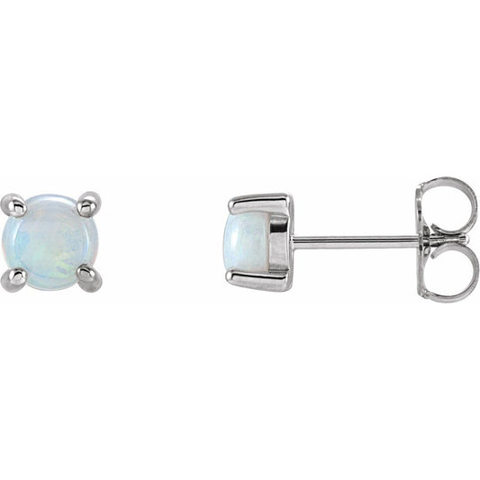 Genuine 14k White Gold 5 mm Natural White Opal Earrings