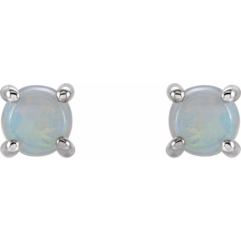 Genuine 14k White Gold 5 mm Natural White Opal Earrings