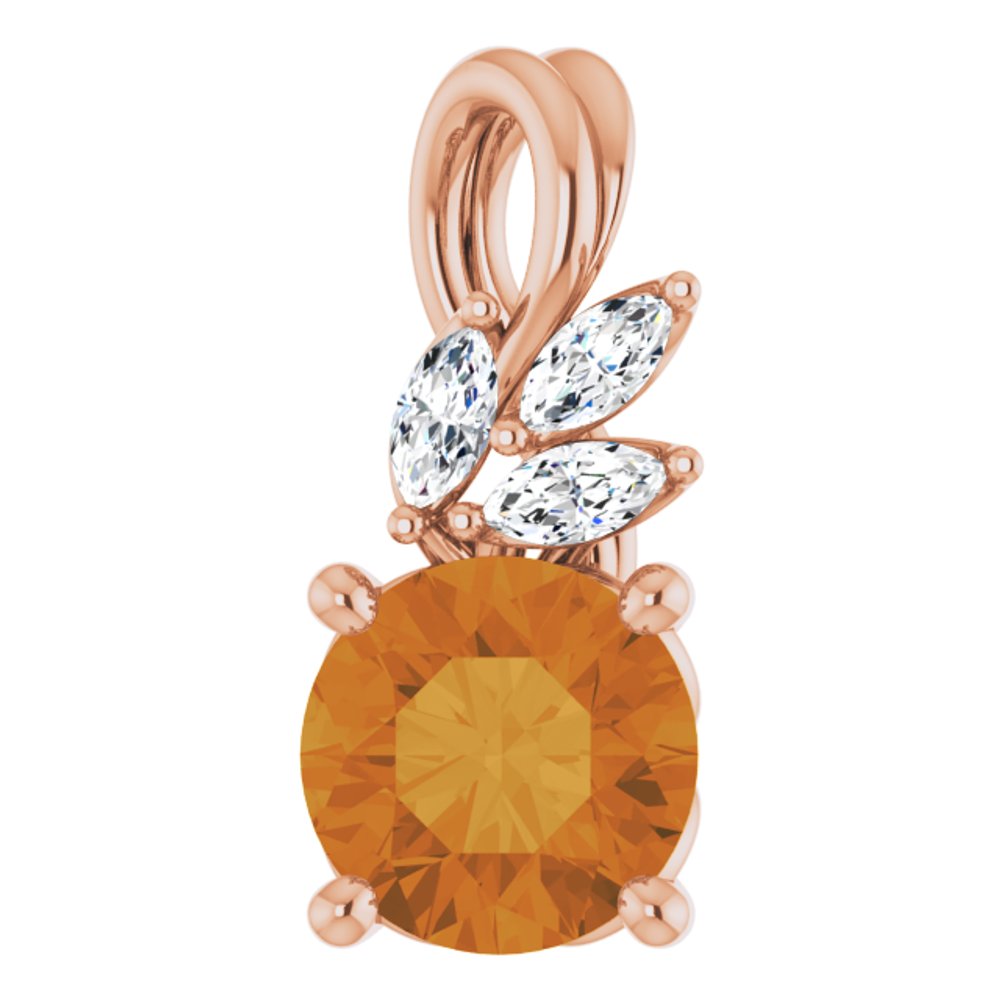 Genuine 14K Rose Gold Natural Citrine & 1/10 CTW Natural Diamond Pendant