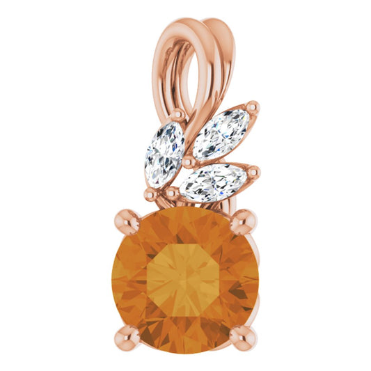 Genuine 14K Rose Gold Natural Citrine & 1/10 CTW Natural Diamond Pendant