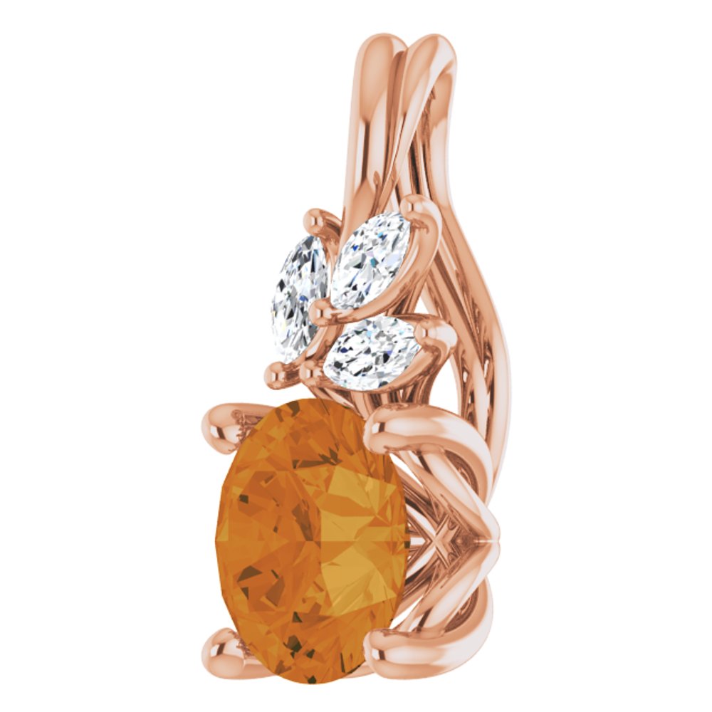 Genuine 14K Rose Gold Natural Citrine & 1/10 CTW Natural Diamond Pendant