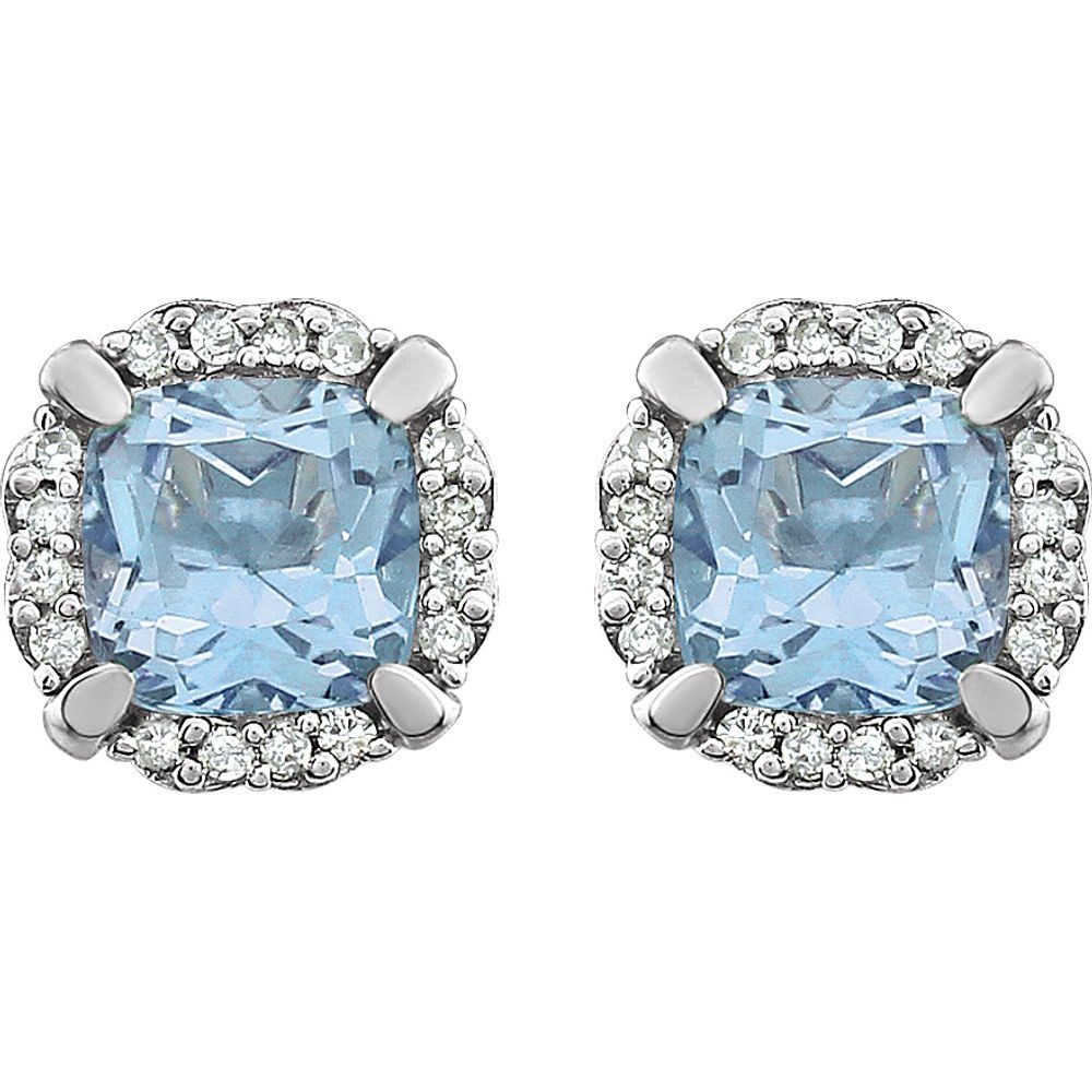 Genuine 14k White Gold Natural Sky Blue Topaz & 1/10 CTW Natural Diamond Earrings
