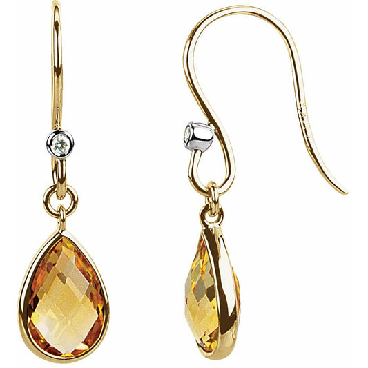 Genuine 14k Yellow Gold Natural Citrine & .02 CTW Natural Diamond Earrings