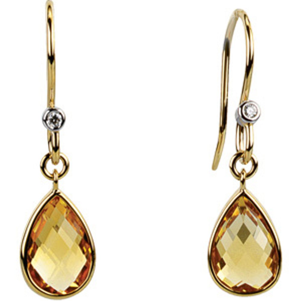 Genuine 14k Yellow Gold Natural Citrine & .02 CTW Natural Diamond Earrings