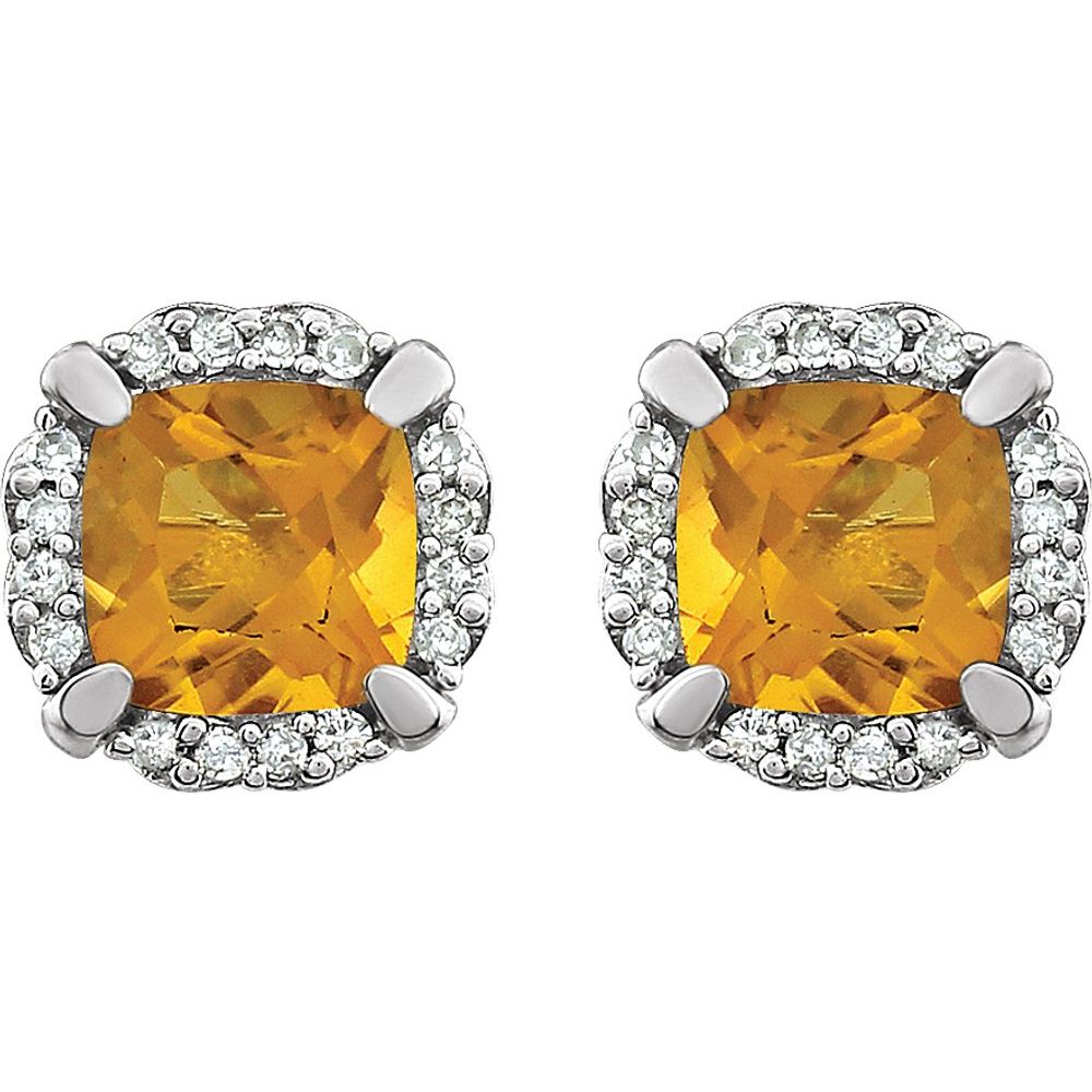 Genuine 14k White Gold Natural Citrine & 1/10 CTW Natural Diamond Earrings