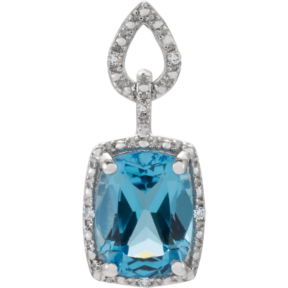 Genuine 14k White Gold Natural Swiss Blue Topaz & .025 CTW Natural Diamond Pendant