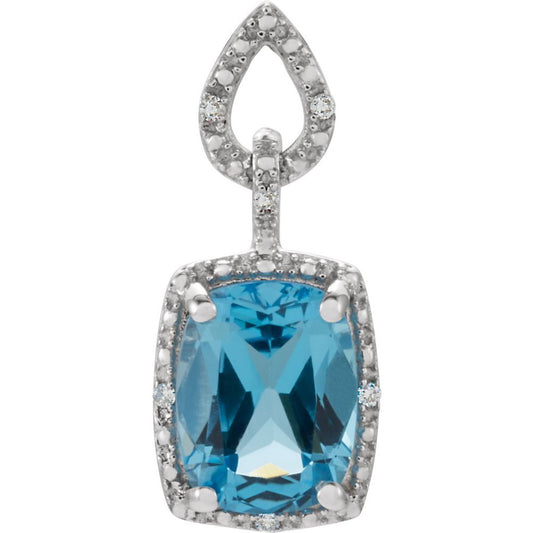 Genuine 14k White Gold Natural Swiss Blue Topaz & .025 CTW Natural Diamond Pendant