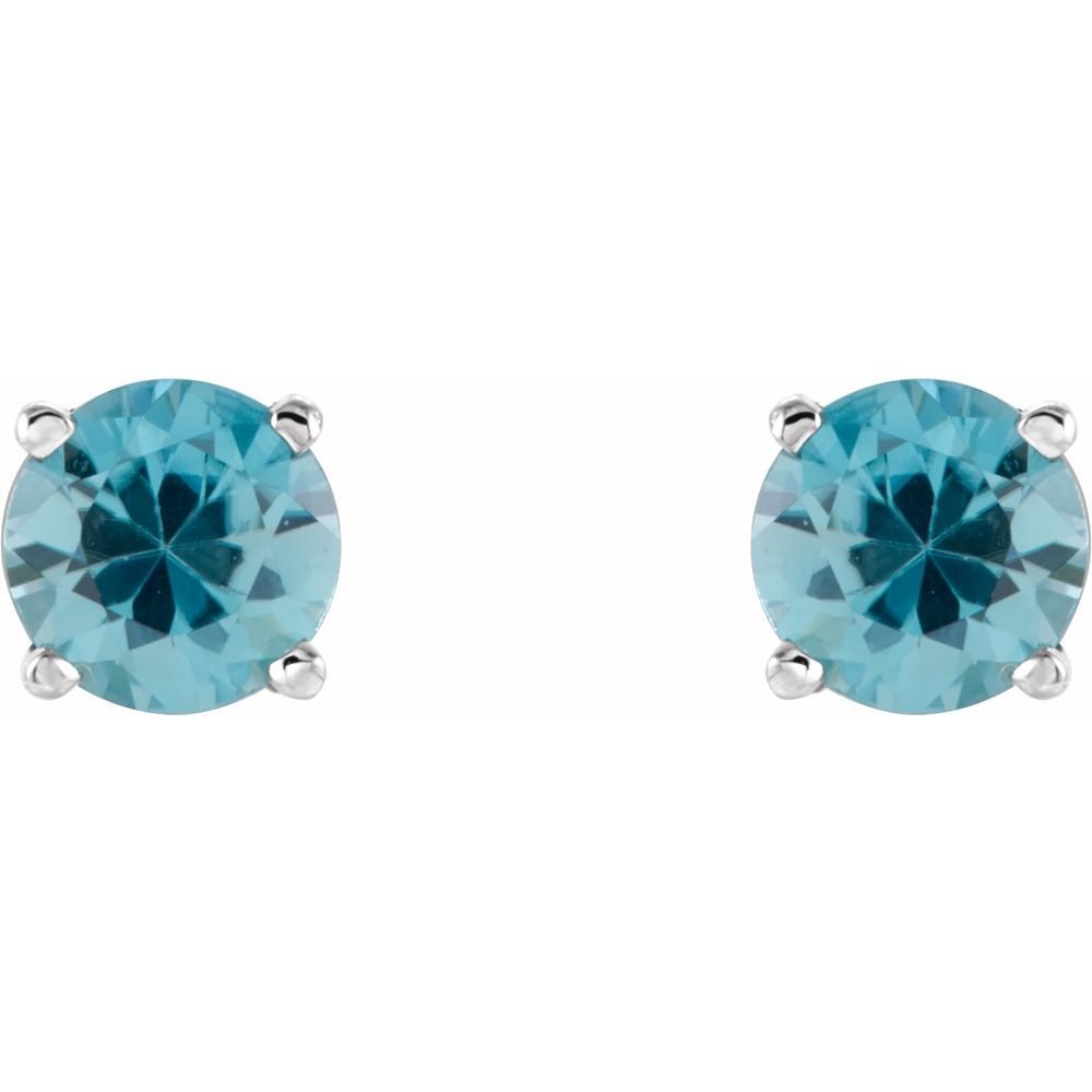 Genuine 14k White Gold 5 mm Natural Blue Zircon Stud Earrings